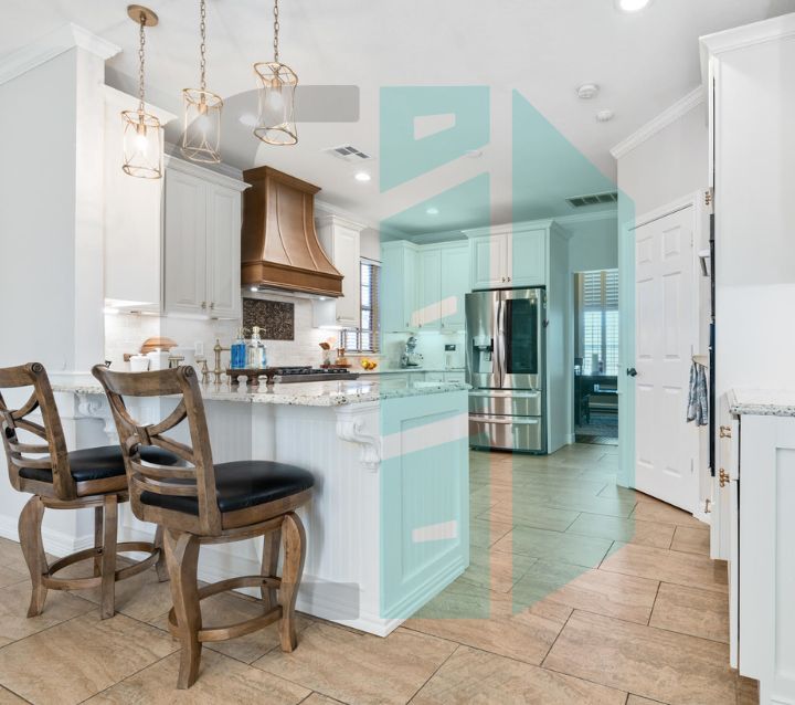 Playful Flooring for White Cabinets