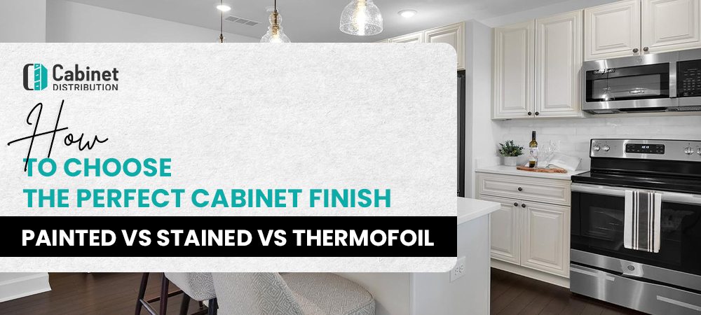 Comparison of painted, stained, and thermofoil kitchen cabinets in a modern kitchen setting