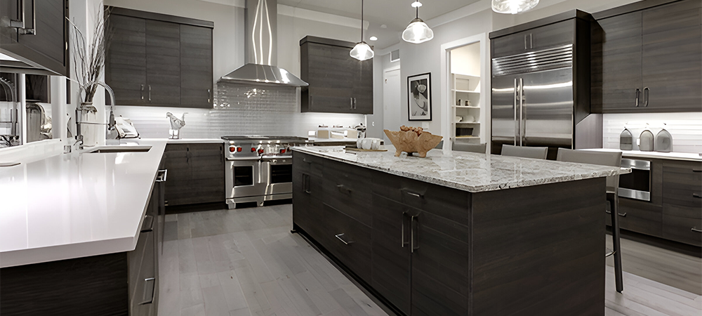 Light Gray Quartz Countertop with Dark Gray Kitchen Cabinets Light Gray Quartz Countertop with Dark Gray Kitchen Cabinets