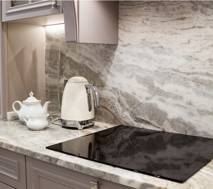 Cream Marble Countertop Blending with Dark Gray Cabinets Cream Marble Countertop Blending with Dark Gray Cabinets