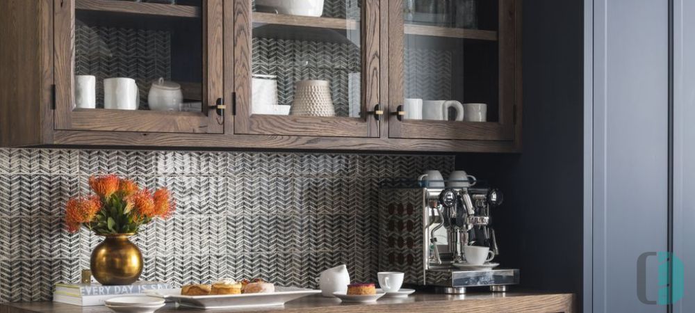 Gray Coffee Bar Cabinets