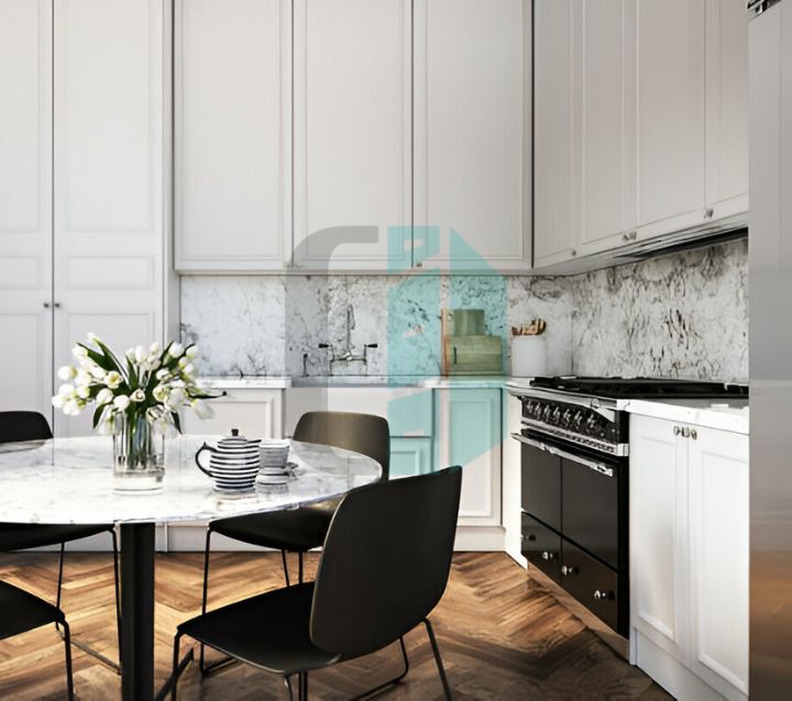 Textured kitchen backsplash featuring detailed patterns, adding depth and visual interest to the kitchen