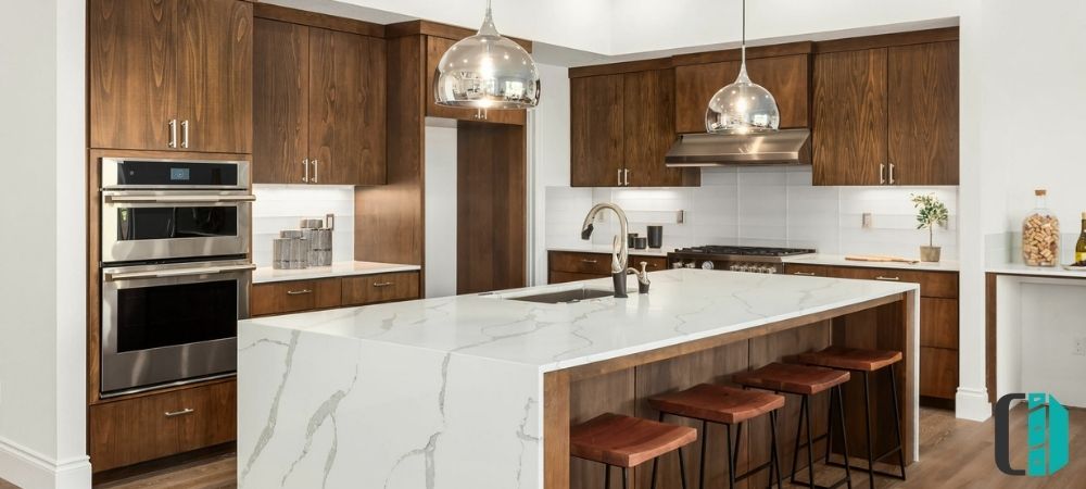 Luxury Monochromic Kitchen Cabinets with Fall Island Luxury Monochromic Kitchen Cabinets with Fall Island